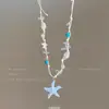 Collar de Perlas con Estrella de Mar para Mujer, Cadena para Clavícula en Capas Estilo Vacaciones en la Costa, Modelo Nuevo Único 2025, Accesorio Atmosférico