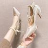 Tacones Altos de Punta, Tacones de Aguja, Zapatos de Trabajo con Correa de Perlas y Lazo de Nuevo Estilo 2025, Zapatos de Salón de Moda, Sexy