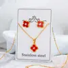 Europa Venda Quente Trevo de Quatro Folhas Flor Única Lado Único com Diamantes Brancos no Meio Moda Estilo Clássico Colar para Clavícula + Brincos