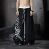 Pantalones cargo plisados de secado rápido con estampado de letras estilo americano, de corte curvo, para hombre y mujer, de corte holgado, fluidos, versátiles, de pierna ancha, tipo paracaidista, para bailar