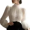 Camisa Popular de Venta Caliente 2026 para Primavera y Otoño, Nuevo Top Blanco Súper Elegante con Mangas Abullonadas y Cuello Alto para Mujer