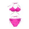 Fato de Banho para Mulheres em Férias na Praia, Biquíni Rosa Quente Azul com Aro, Push-Up para Busto Grande e Pequeno, Fato de Banho Sexy de Três Peças
