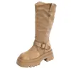 Botas Altas de Suela Gruesa de 7 cm para Mujer, Nuevo Estilo Otoño 2026, Versátiles hasta la Rodilla, que Aumentan la Altura, Adelgazantes, Botas de Jinete para Mujeres Petites
