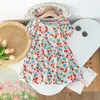 Vestido Floral de Verano para Niñas, Vestido de Moda para Niños Estilo Celebridad de Internet con Mangas Abullonadas, Elegante Vestido Floral de Dibujos Animados para Niñas