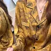 Pijama Mujer Primavera Otoño Manga Larga Pantalón Largo Dulce Imitación Seda Cárdigan Conjunto de Dos Piezas Ropa de Casa Fábrica Venta al por Mayor