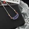 Collar de Cadena Curva con Piedra Ojo de Gato Iridiscente Natural, Sonrisa, para Clavícula de Mujer, Cuerda Trenzada Hecha a Mano, Collar de Diseño de Alta Gama al por Mayor
