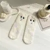Meias Femininas Bordadas com Desenhos de Animais Outono e Inverno 2024 Meias Femininas de Lã de Coral Casuais Aconchegantes Quentes para Dormir