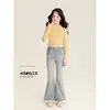 Pantalones para niñas Amybaby, nuevo estilo otoño 2026, elegantes y adelgazantes, jeans acampanados de cintura alta adornados con pedrería
