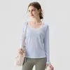 Youyou Ropa de Yoga para Mujer Malla Manga Larga Cubre-traje Secado Rápido Deporte para Correr Pilates Entrenamiento Top Camiseta de Fitness