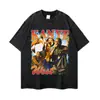Estilo High Street de Primavera y Otoño Retro Americano Camiseta Estampada de Cantante de Manga Corta Manga Larga Flor Frita Desgastado Vintage Estrella Talla Grande