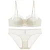 Ropa Interior Sexy de Verano para Mujer Conjunto de Lencería de Encaje con Retazos de Satén Delgado Estilo Francés para Busto Grande para que Parezca Más Pequeño Conjunto de Sujetador Anticaída