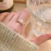 Anillo de circonita con microincrustaciones, diseño de nicho japonés y coreano, moderno anillo de dedo abierto de estilo frío, ligero y lujoso para celebridades de Internet para mujeres.
