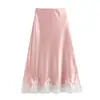 Falda de Verano para Mujer Estilo Europeo y Americano con Dobladillo de Encaje Cintura Elástica 6249