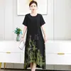 Elegante Vestido de Verano de Algodón y Lino de Longitud Media para Mujeres de Mediana Edad y Mayores, Por Encima de la Rodilla, Vestido Noble para Madres, Tallas Grandes, Vestido Adelgazante que Disimula la Figura