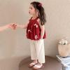 Conjunto de Verano para Niña 2026 Nueva Moda Top Rojo Halter y Pantalones de Mezclilla Estilo Coreano Conjunto de Dos Piezas Moderno
