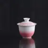 Juego de té cerámico de color degradado para gongfu con tapa, taza de té individual para uso doméstico, taza de té de ceremonia del té de lujo ligero, artículo de regalo