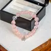 Pulsera de Cristal Rosa Natural Xirui, Exquisita Pulsera de Perlas Redondas de un Solo Círculo, Joyería de Cristal Blanco, Regalo de Cumpleaños Hecho a Mano de Nicho