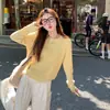 Suéter base de malha amarela leitosa com gola redonda para mulheres outono inverno, suéter de malha trançada fashion para usar por dentro ou por fora, top solto