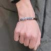 Pulsera de Moda de Estilo Europeo y Americano con Personalidad, Pulsera Trendy de Calavera de Fantasma, Pulsera de Cuentas de Piedra Natural de Ojo de Tigre, Pulsera de Cuero