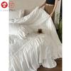 Falda de Cama Blanca Pura Estilo Francés Flor Cortada Hada Algodón Lavado Juego de Cuatro Piezas Encaje Plisado Algodón Encriptado Ropa de Cama