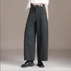 Pantalones de lana de cuadros gruesos de pierna ancha para mujer, nuevo estilo otoño/invierno, pantalones casuales de pierna curva de moda 2026
