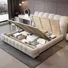 Cama de Cuero de Lujo Ligero Italiano Moderna Simple Estilo Crema Suave Cama Doble Apartamento Pequeño Dormitorio Principal Cama con Cajones Altos