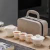 Conjunto de Chá de Viagem de Jadeíta Tigela para Preparo de Chá ao Ar Livre Quatro-Seis Xícaras Xícaras de Chá Rápidas Presente Corporativo Porcelana Dehua Portátil