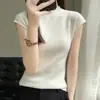 Camiseta de gola alta meia-calça feminina cor sólida manga longa base slim fit emagrecedora para o trabalho primavera e verão suéter fino manga curta