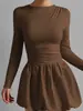 Nuevo Vestido Floral para Mujer de Venta Caliente Transfronterizo, Estilo Europeo y Americano a la Moda, Sexy Manga Larga Ajustado de Color Sólido para Citas