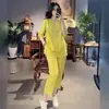 Ropa para Mujer Tallas Grandes Conjunto Estilo Nacional Chino para Mujeres Tallas Grandes Botón de Rana Manga Corta Holgado Top con Abertura Pantalones Casuales de Nueve Décimas Verano Personalizado