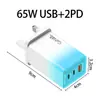 Carregador de Celular Rápido Colorido Gradiente de Nitreto de Gálio 65W Vários Portos Cabeça de Carregamento Universal Multi-Porta Padrão Europeu, Americano e Britânico