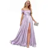 Vestido de noche nuevo de satén con abertura en un hombro transfronterizo de Amazon, corte ajustado, vestido simple para anfitrión de banquete con un toque de alta gama