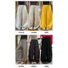 Pantalones de pierna ancha holgados casuales versátiles para mujer, de otoño nuevos, de cintura alta con cordón, retazos, pierna curva adelgazante