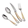 Acero Inoxidable 304 Dorado Cuchillo y Tenedor para Bistec Vajilla para Comida Occidental Juego de Cuatro Piezas para Plato de Bistec Hotel Uso Doméstico Transfronterizo