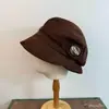 Sombrero de Pana Nube Grande de Moda para Mujer, Sombrero de Artista con Botón Grande para Otoño e Invierno, Gorro con Orejeras Fresco y Moderno para Chicas