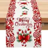 Camino de Mesa Navideño de Lino Blanco Fresco 2026 Nuevo Estilo Estampado de Caramelo con Lazo Mantel Decoración Festiva Moderna Simple Toalla