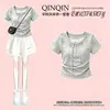 Moda Feminina Verão 2026 Novo Estilo Patchwork Único Manga Curta Shorts Casuais Conjunto Casual Chic e Moderno de Duas Peças