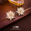 Exquisitos Aretes de Plata Esterlina Ojo de Gato Flor 3D Pendientes de Temperamento Suave Francés Joyería para Orejas Dulce de Lujo Ligero de Alta Gama
