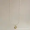 Estilo Coreano Simples Elegante Pingente de Bola Dourada Corrente Clavicular Colar de Pérolas Acessórios de Pescoço Femininos Joias Atacado Não