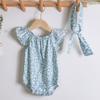 Ropa de verano para bebé, mono de manga voladora para niña, ropa fina para escalar para recién nacida, conjunto de accesorios para el cabello de liebre con estampado floral de algodón puro
