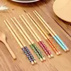 Pauzinhos de bambu com padrão floral pequeno, adequados para uso doméstico, restaurantes e hotéis; hashis de mesa impressos; hashis de bambu para vendedores de rua