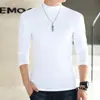 Camiseta Base Gola Alta Meio-Alta Masculina Cor Sólida Slim Fit Simples Casual Gola Média Manga Longa Camada Interna Grossa Top