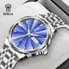 Reloj Rokyn Fashion Impermeable para Hombre Espejo de Forma Diamante Superficie Luminosa Simple de Negocios Reloj de Pulsera con Correa de Acero para Hombre