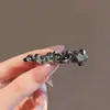 Grampo de Bico de Pato Preto com Coração de Strass Estilo Socialite Elegante Simples Versátil Para Franja Lateral Grampo de Cabelo