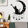 Pegatina de Pared Decorativa Autoadhesiva de Gato Negro Misterioso de Dibujos Animados sobre Luna Creciente para Dormitorio, Sala de Estar, Fondo de Entrada