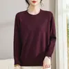 Suéter de tricô com gola redonda para outono e inverno para mulheres, top justo de manga comprida, suéter fino, blusa básica para meia-idade e idosos, camiseta folgada