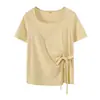 Camiseta Irregular de Alça Curta com Senso de Design Yinuo Tamanho Plus para Mulheres Verão 2026 Top Emagrecedor Cintura Marcada 234570