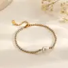 Dulce, Fresco, Elegante, Collar Mini Zircón Perla, Pulsera de Acero de Titanio de Alta Gama y Exquisita