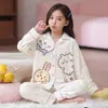 Pijama para niños, conjunto de dos piezas de forro polar con mangas largas, holgado, otoño e invierno, elegante y casual, para niñas mayores