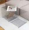 Estante de Almacenamiento con Borde Metálico Mesita de Noche Estantería para Libros de Pie Montado en Pared Gabinete Lateral para Sofá Mesa Pequeña Mesa de Café Pequeña